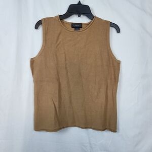 Elementz Womens Tan Sleeveless Minimalist Soft Knit Neutral Top Small Vintage